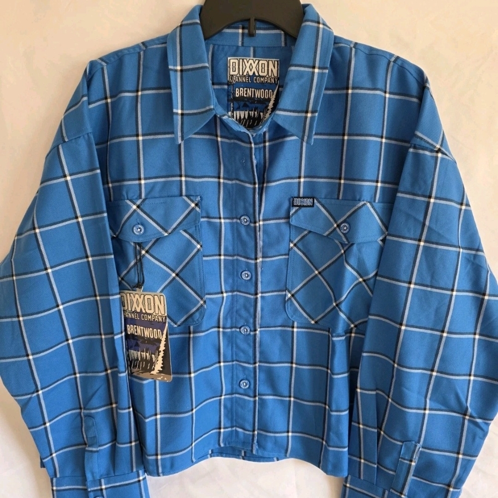 Dixxon Blue Plaid Cropped Button-Up Ladies Flannel Shirt